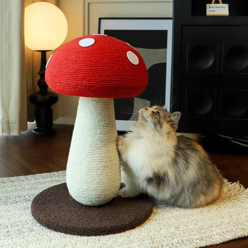 Tiragraffi per Gatti in Sisal a Forma di Grande Fungo Rosso - Albero per Gatti Verticale Mini Durevole e Resistente per Gatti da Interno per Affilare le Unghie