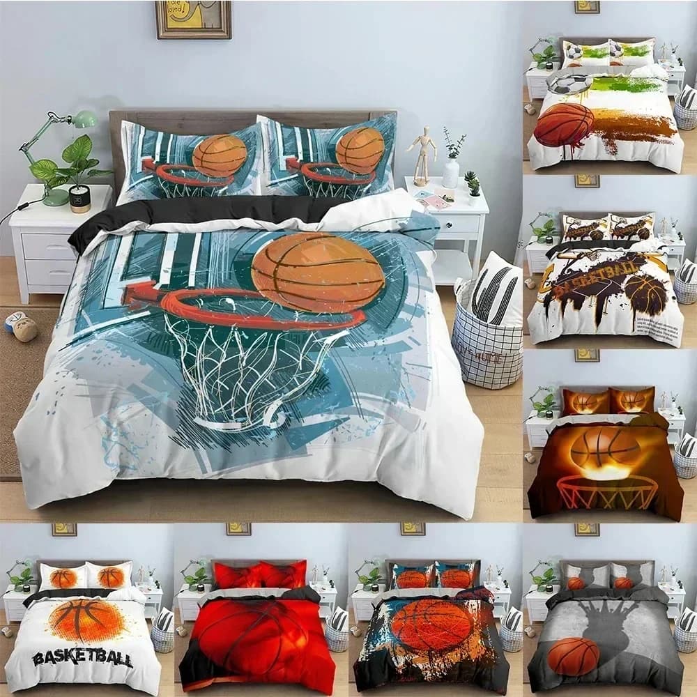 Set di biancheria da letto 3D a tema basket per cameretta da ragazzo, copripiumino singolo, matrimoniale, king size, coperta trapuntata, tessili per la casa