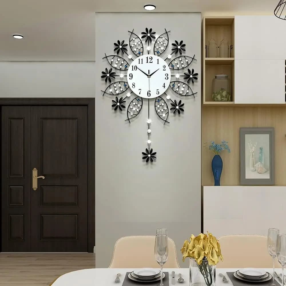 Grande orologio da parete silenzioso per l'arredamento del soggiorno, design moderno a pendolo in vetro, funzionamento a batteria da 22 pollici