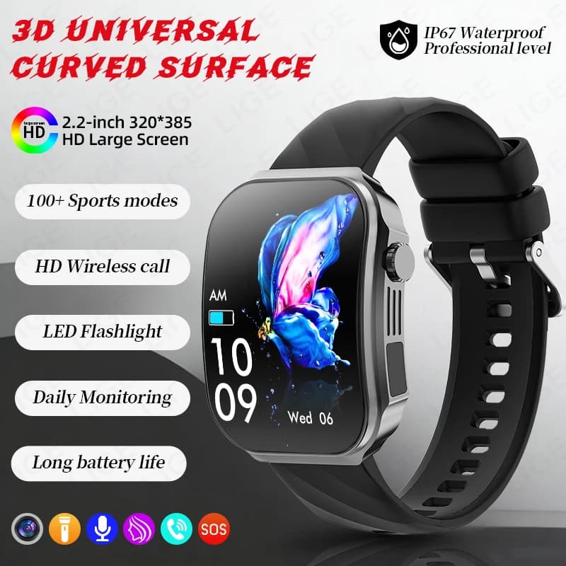 Nuovo Smartwatch LIGE per Uomo con Superficie Curva 3D, Tracker Fitness, Monitoraggio Salute, Display HD da 2.2", Chiamate Bluetooth con Assistente Vocale AI