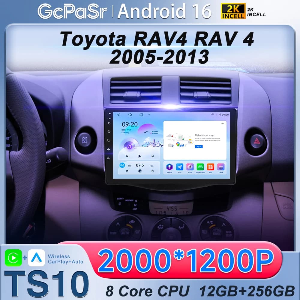 Autoradio Per Toyota RAV4 Rav 4 2005-2013 Lettore Multimediale 2Din Carplay DSP Navigazione GPS 4G Net WIFI stereo DVD 9 "Android 15