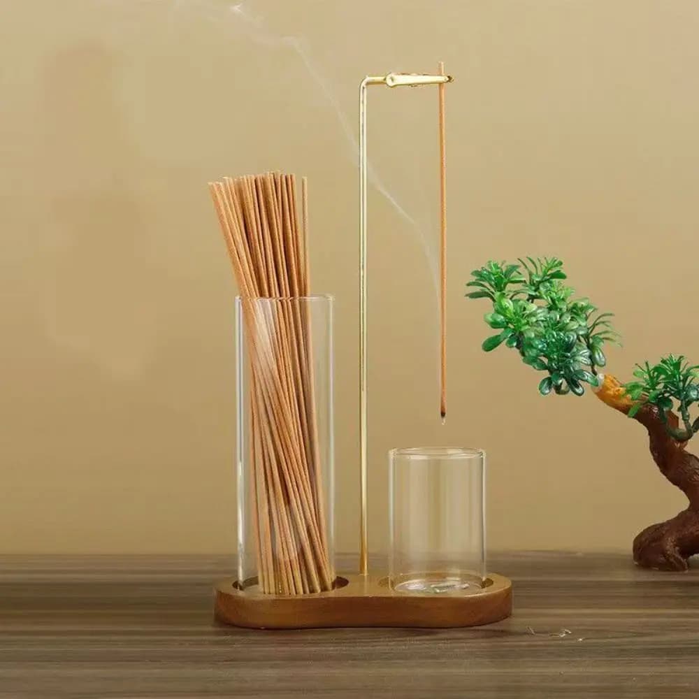 Porta Incenso 2 in 1 con Vetro Rimovibile, Anti-Cenere Volante con Raccoglitore, Bruciatore per Bastoncini d'Incenso, Organizzatore Capovolto