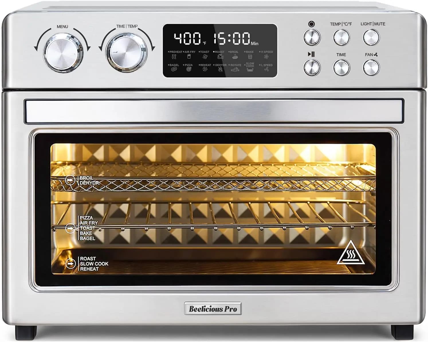 Forno Combinato con Friggitrice ad Aria 28QT, Forno a Convezione 12-in-1 con Girarrosto, 6 Tubi Riscaldanti, Adatto per Pizza da 11 Pollici, Acciaio Inossidabile