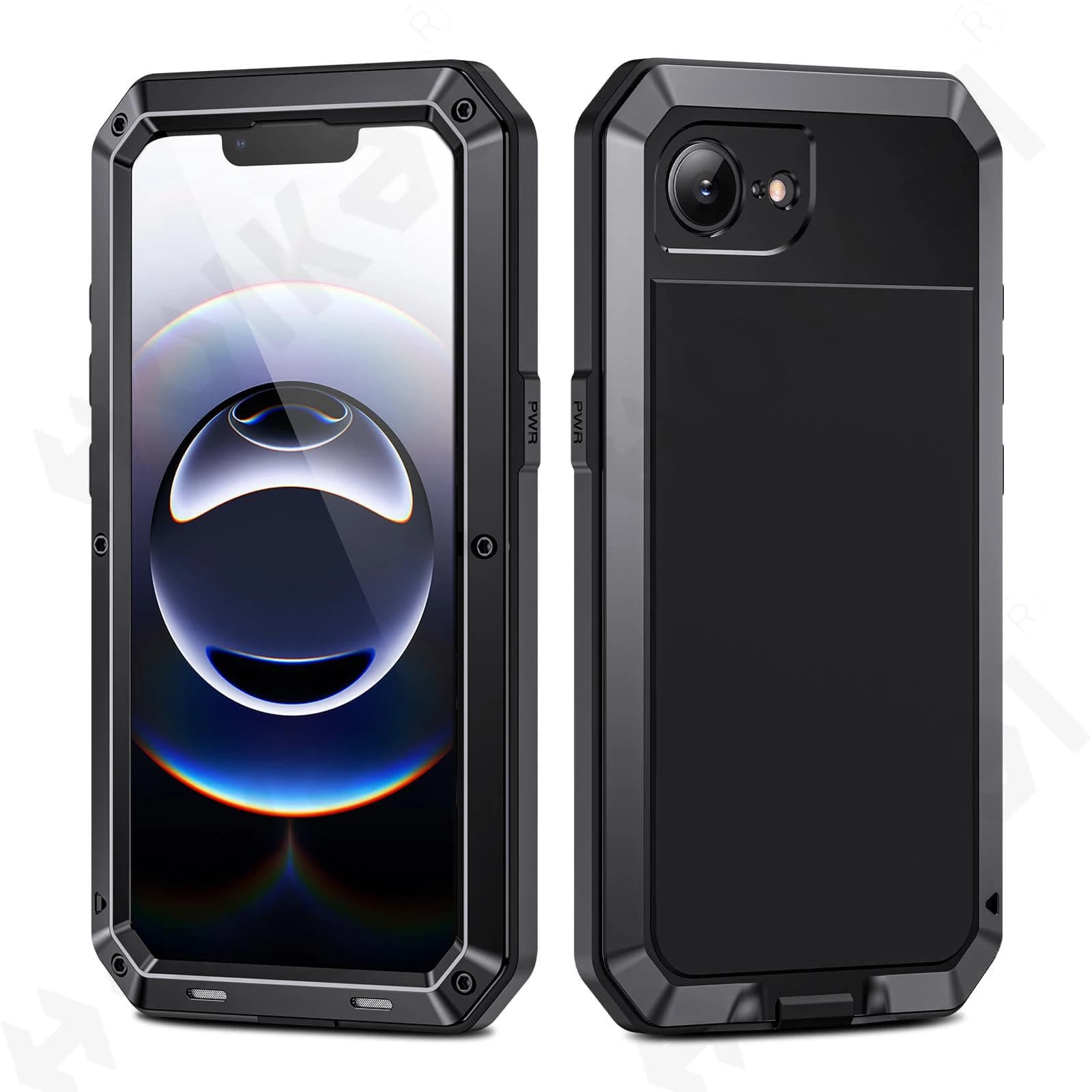 Custodia per iPhone 17e 2026 2025 in Metallo Rinforzato Antiurto con Cavalletto Integrato e Protezione Schermo Nera