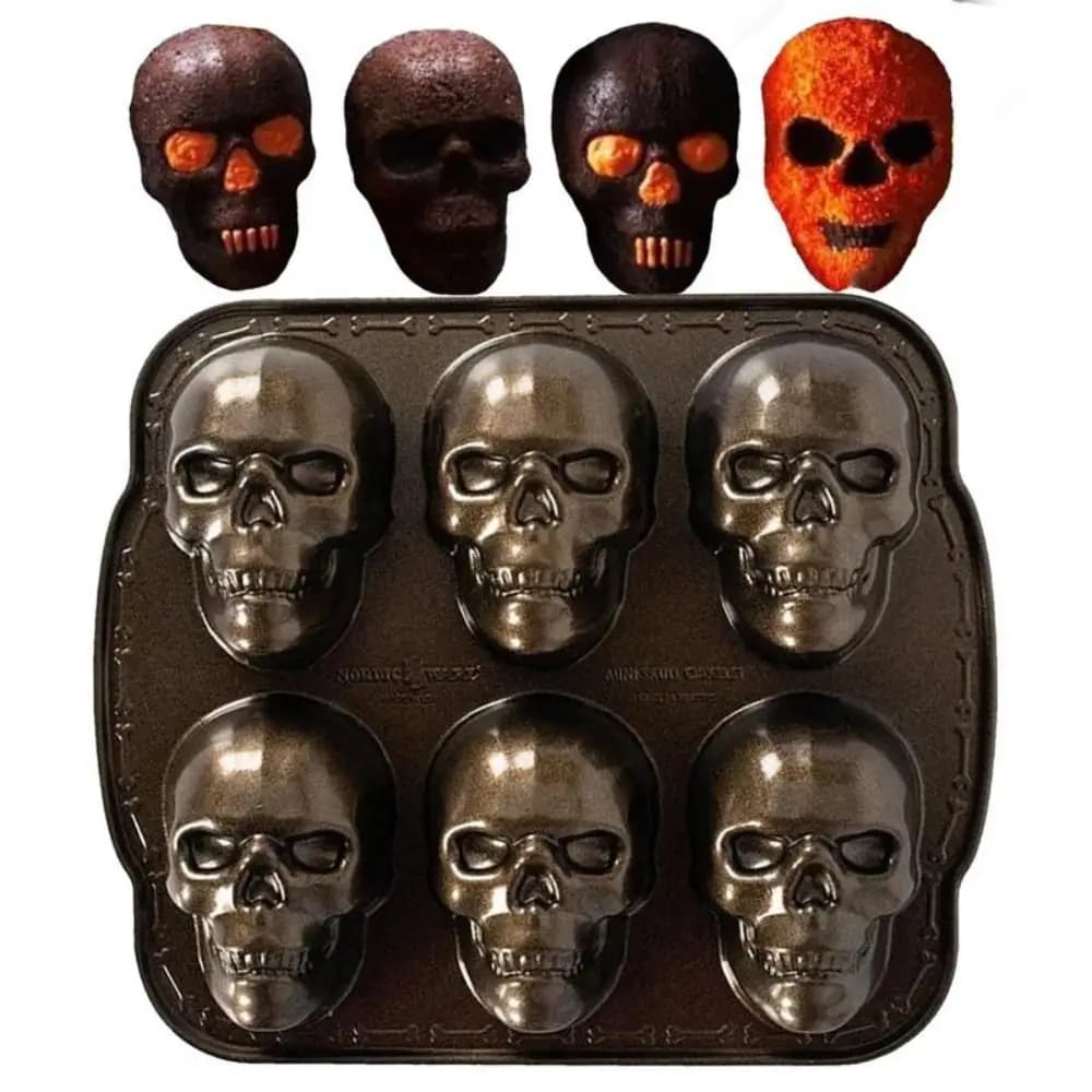 Stampi per teschio 3D Stampo per cottura teschio di Halloween Stampo per torta con teschio in alluminio realistico Forniture da cucina Resistenza alle alte temperature