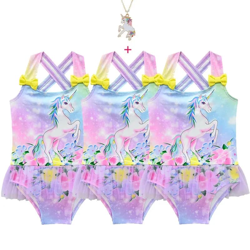 lHalloween Cosplayl Nuovo vestito estivo bellissimo unicorno Ragazze Beach Style lol Bikini Ragazza per bambini Costumi da bagno per bambini Maglia e petalo patt
