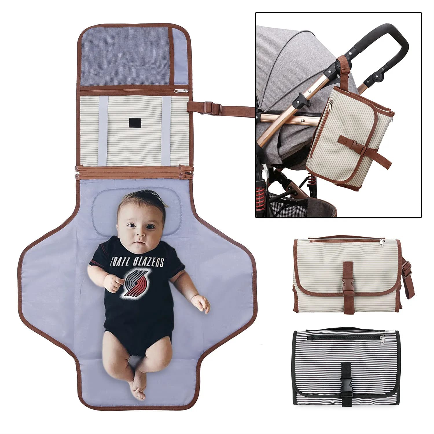 Copri fasciatoio per pannolini per bambini portatile da viaggio all'aperto Copri tappetino per orinatoio impermeabile per bambini ha una borsa per passeggino a righe in 2 colori