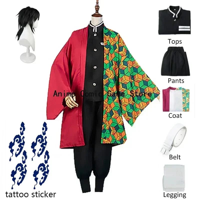 Tomioka Giyuu Costume Cosplay Wig Wall decal for tattoos Anime Kimono Uniform Halloween Christmas party dresses for men