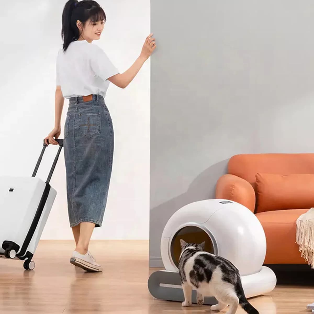 Lettiera autopulente intelligente con controllo tramite app per gatti, toilette automatica per gatti.