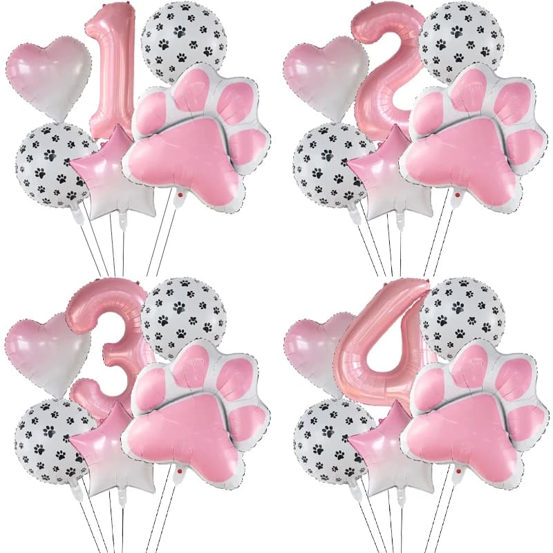 Animal Let's Pawty Dog Cat Paw Aluminum Balloon 40 Inch Pink Number Birthday Party Decor Balloon Baby Shower Balloon Decoration