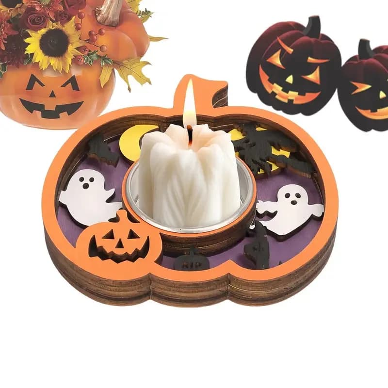 Portacandele creativo di Halloween Zucca Fantasma Decor Centrotavola da tavolo in legno Atmosfera Candeliere Decorazioni per la casa di Halloween
