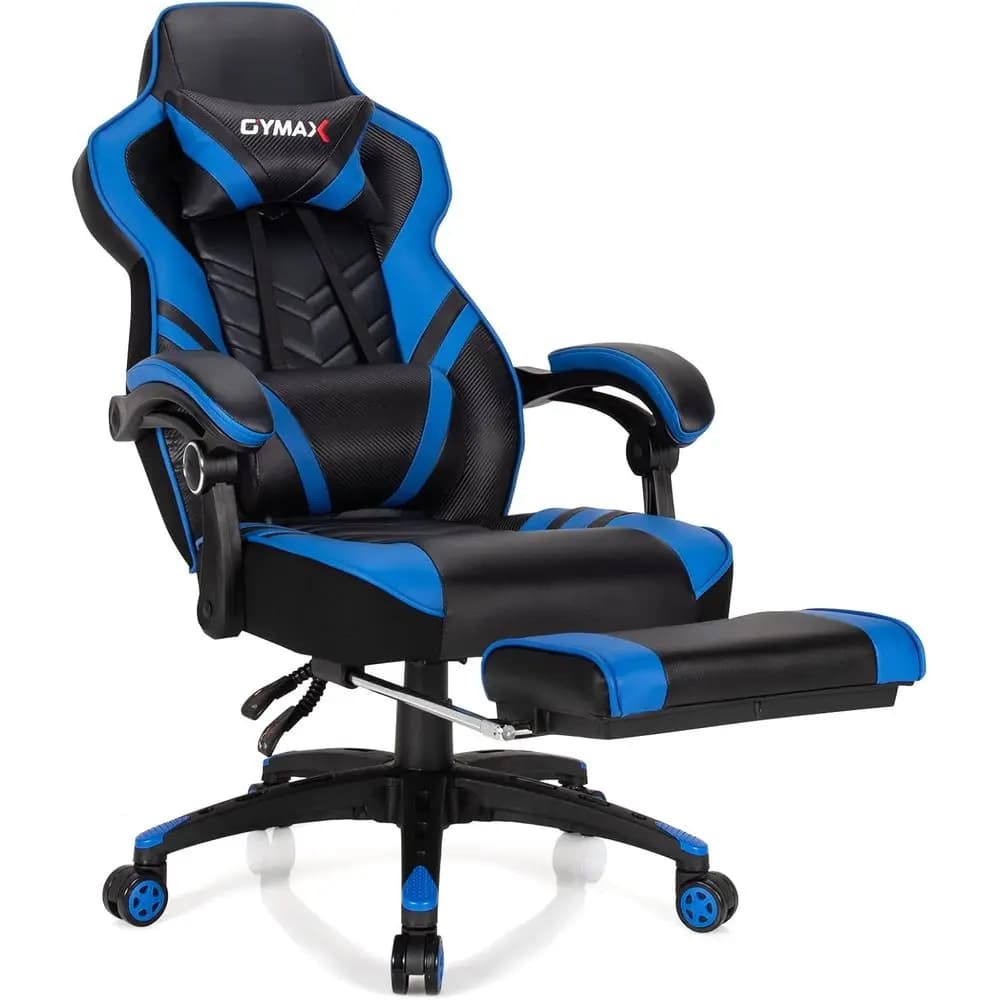 Sedia da Gaming Ergonomica con Schienale Alto, Poggiapiedi, Braccioli Regolabili e Supporto Lombare per Adulti e Adolescenti - Blu
