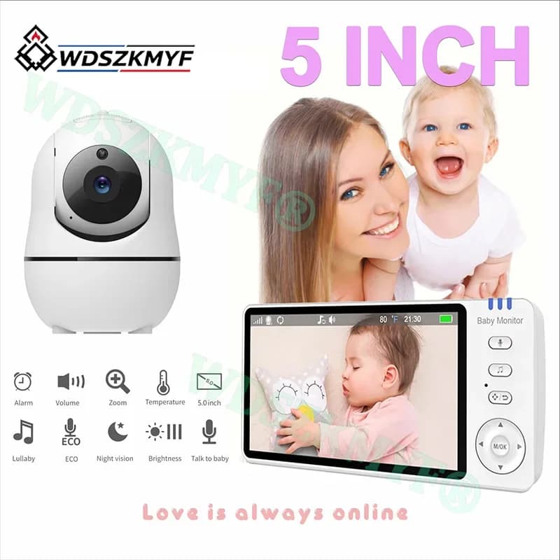 5"IPS Video Baby Monitor With Pan Tilt Child Camera Wireless 2-Way Audio Security Babysitter VOX Wake Up USB Charge
