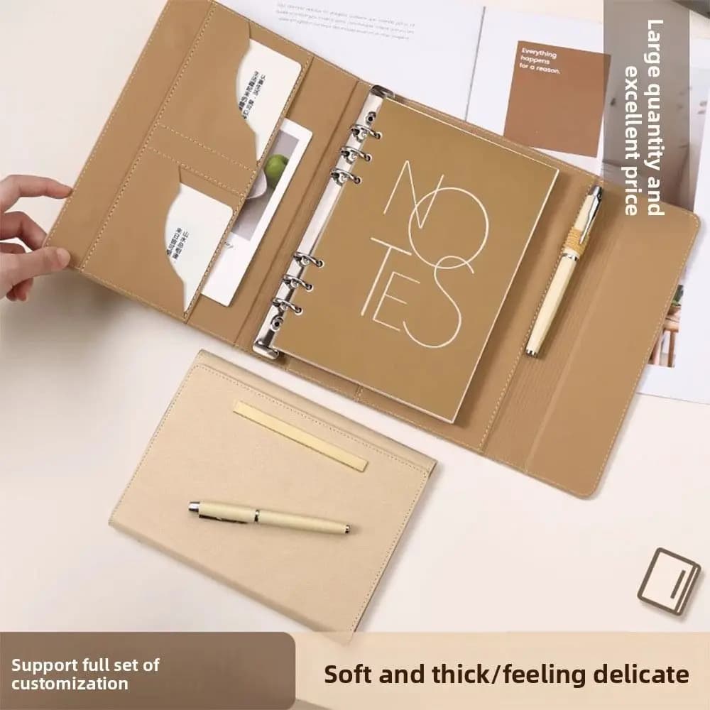 A5 Binder Notebook Agenda Planner PU Leather Cover Refillable Notebook Loose-leaf Three-fold Travel Journal Notebook