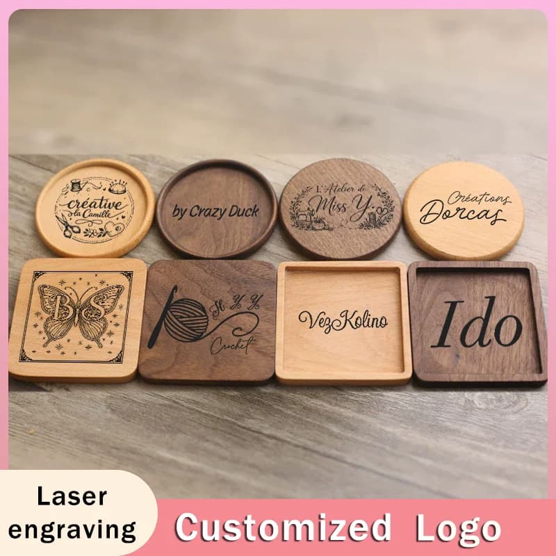 5pcs Customizable Logo Wooden Coasters Laser Engraving Pattern Creative Wooden Teacup Holder Insulation Pad Home Decoration
