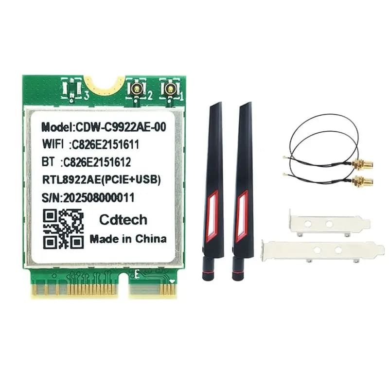 Bluetooth5.4 Wifi7 RTL8922AE Wifi Card 6338Mbps Tri-Band 2.4G/5G/6G Wireless Adapter M. 2 For Win10/For Win11+ 10DB Antenna