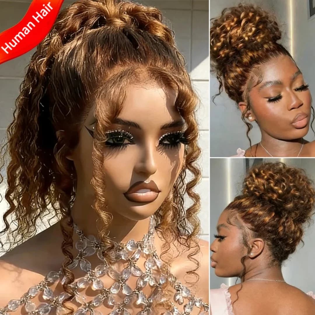 Smilegirl 28 inches 427 Highlight 360 Lace Front Wig Human Hair Honey Blonde HD Lace Drawstring Wig Peruvian Virgin Hair Party Daily Use