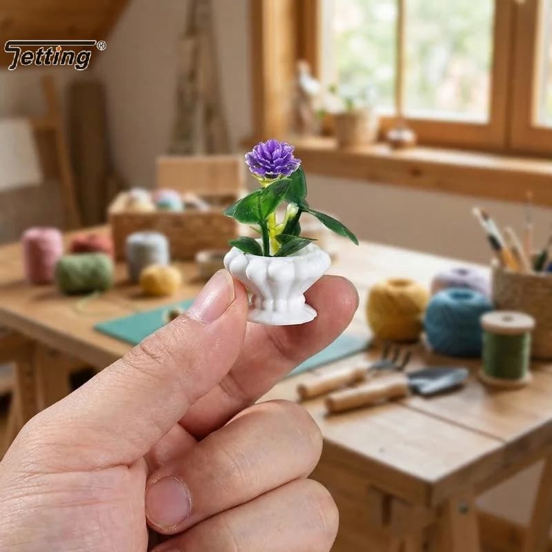 Bonsai Plants in Miniature 4 Pieces, Realistic Figurines in Vase for Doll Houses and Gift Decorations