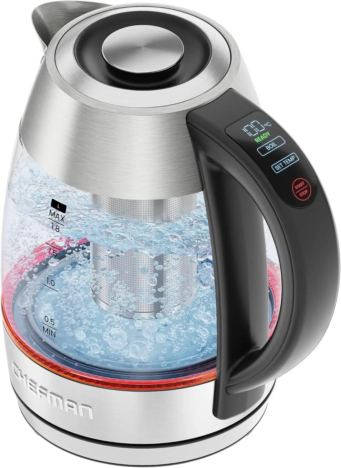 1.8L 1750W Electric Kettle, Rapid Boil 2 Cups in 2 Mins, Digital Temp Control, Keep Hot 1 Hour, BPA Free, Cordless