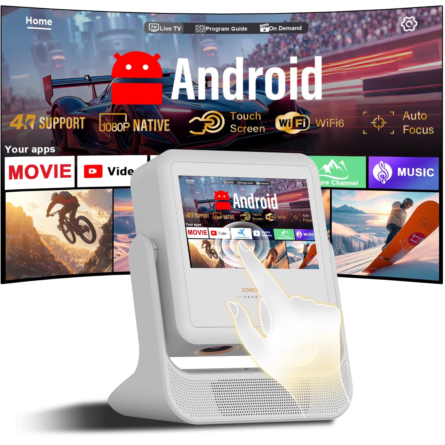 3-in-1 Smart Projector 7" Screen Auto Focus 4K HDMI USB BT Speaker Dining Table Movie Bedroom Ceiling TV