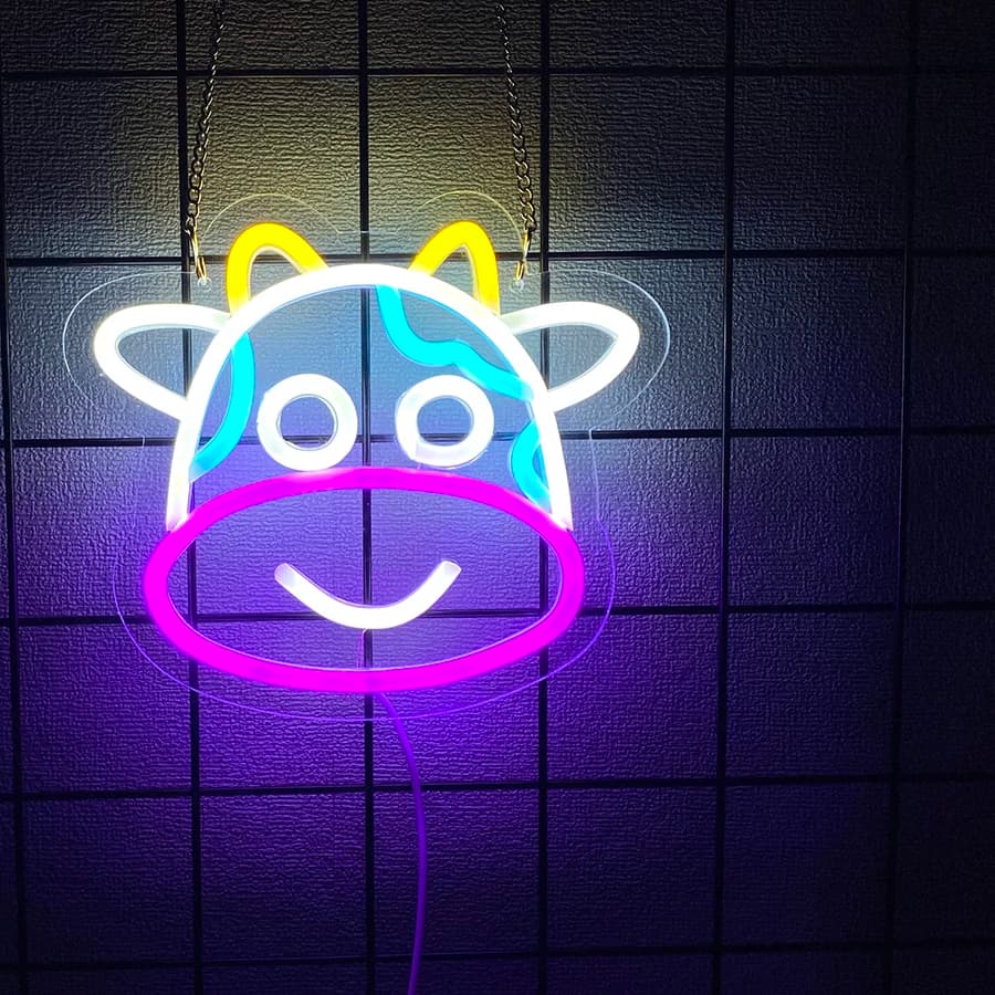 Insegna al Neon della mucca, decorazione della parete della luce al Neon del LED animale sveglio per la camera da letto, la stanza dei bambini, la stanza del bambino, la festa di compleanno, la stanza dell'animale domestico, alimentazione USB