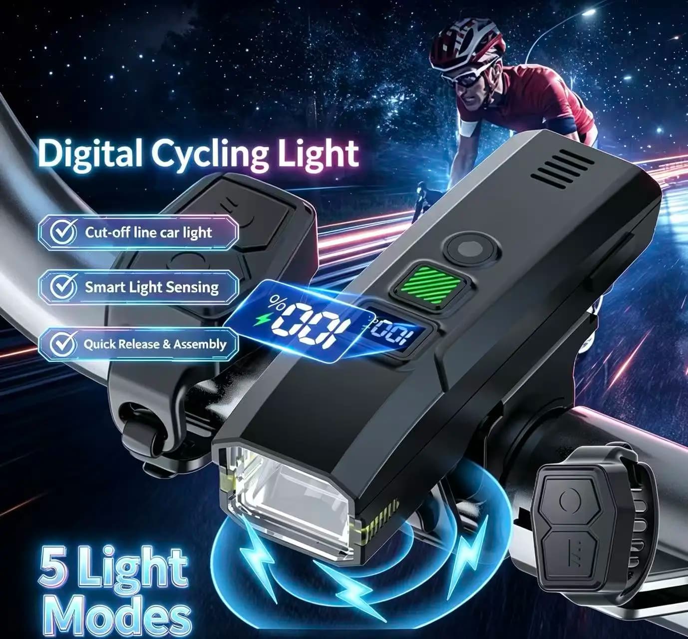 Luce Anteriore per Bicicletta OFFBONDAEG, Lampada Frontale Luminosa per MTB e Bici da Strada, Faro Ricaricabile, Torcia LED per Ciclismo, Accessori