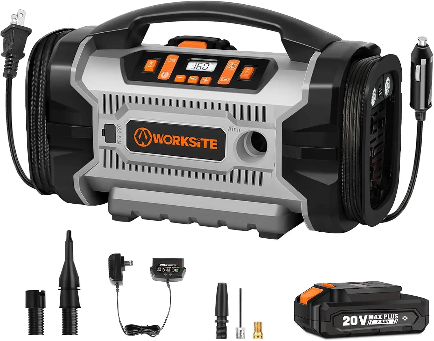 Compressore d'aria portatile per gonfiaggio pneumatici, 160 PSI multiuso per auto, biciclette e palloni, grigio