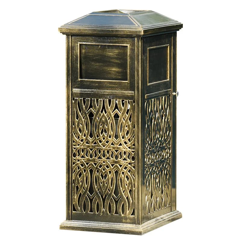 Cestino per rifiuti da esterno in alluminio pressofuso, elegante cestino decorativo con ruote, contenitore per rifiuti resistente alle intemperie, adatto per cortile.