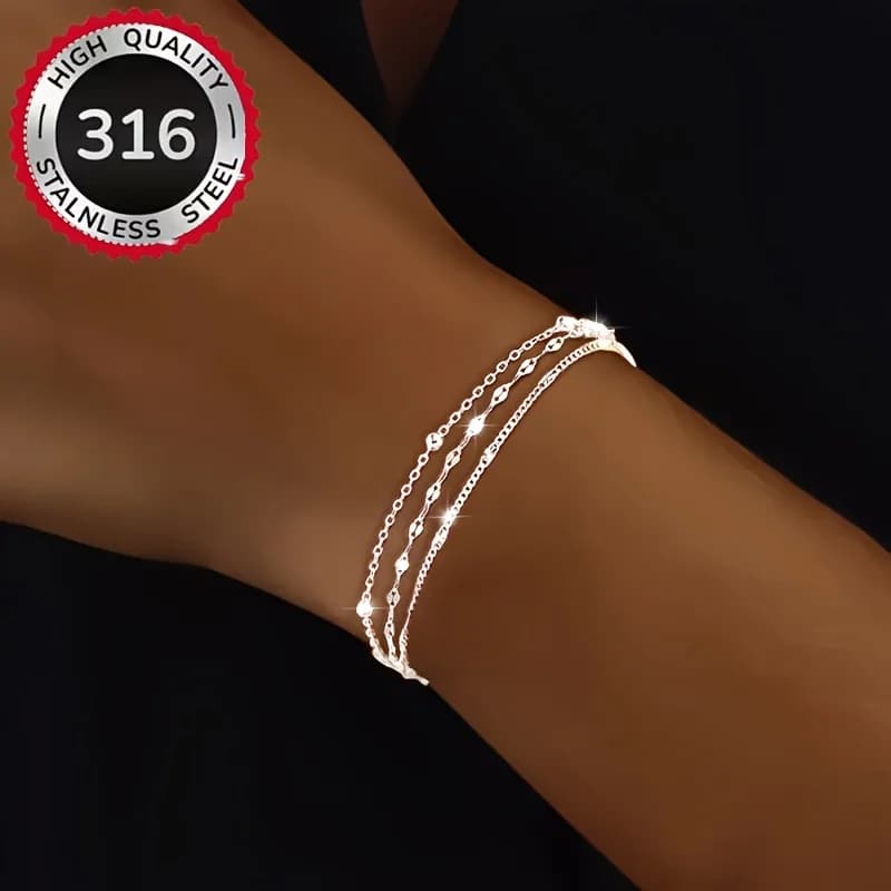 1pc Lip cross bead spacer three-layer bracelet, fashionable, elegant, suitable for women's daily, party, holiday wear 316 stainless steel, gift giving, Valentine's Day, Christmas
