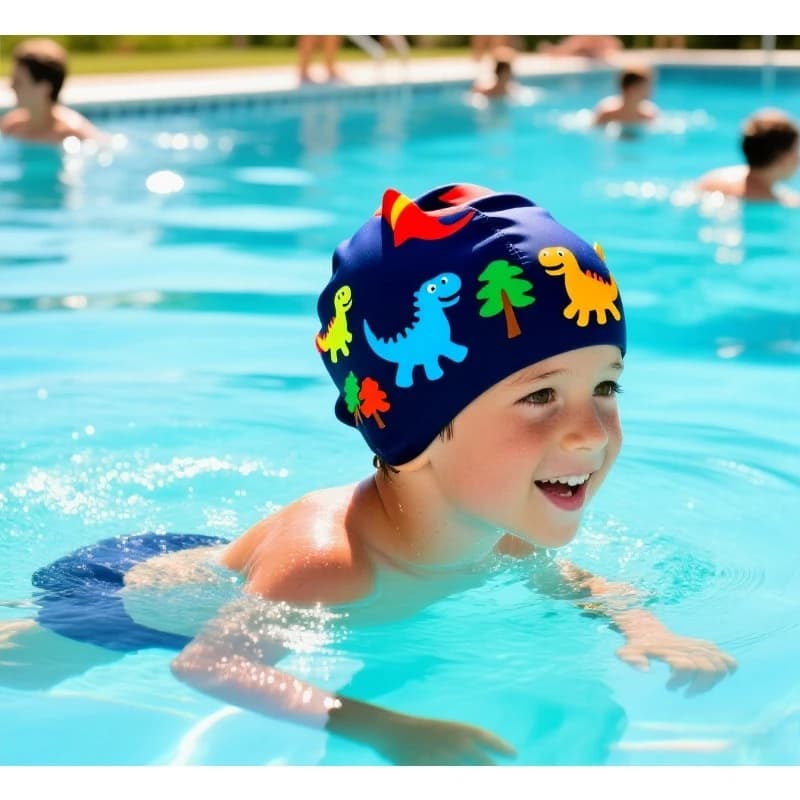 Kids Swimming Head Cartoon Digital Print Fabric Soft Comfort Fit Breathable Children Boys Girls Swim Hat Swimming Accessories