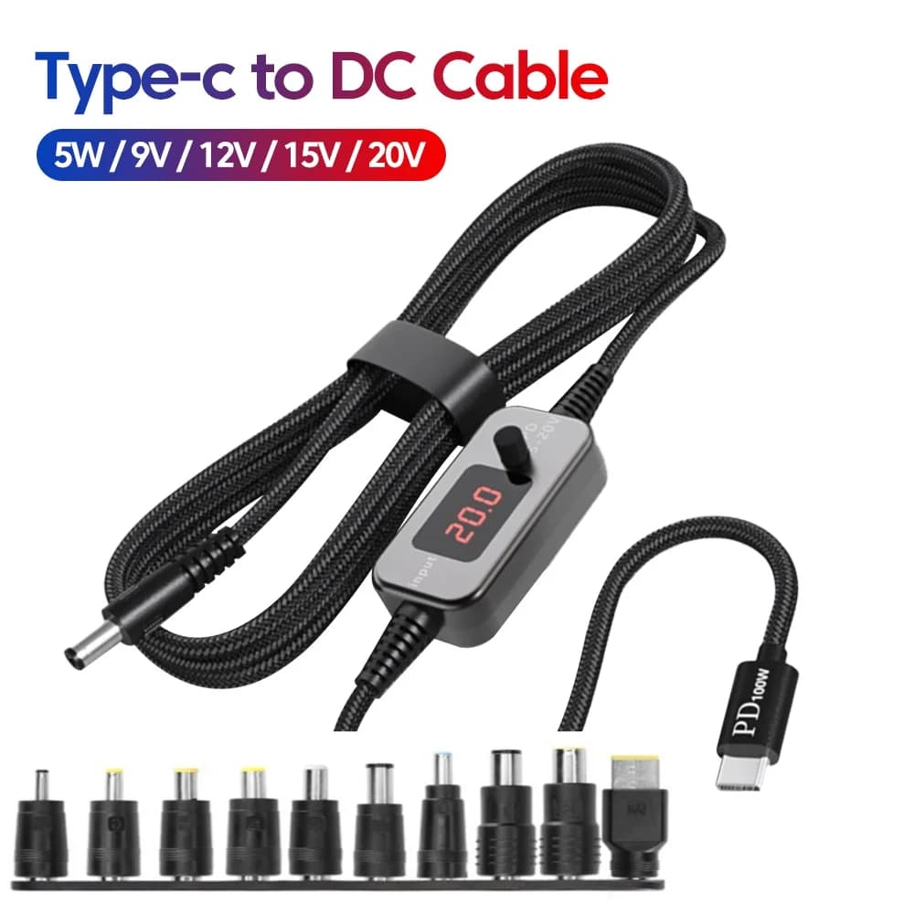 100W USB C To DC Power Boost Cable Type C To DC Can Be Adjusted 5V-20V Step UP Module Fast Charging Cable Converter Adapter