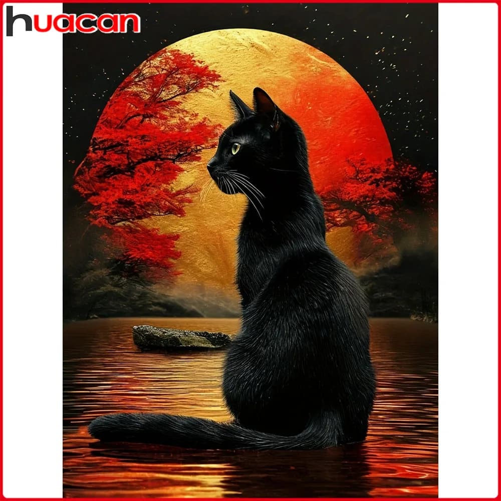 Huacan 5D pittura diamante fai da te gatto luna diamante mosaico animale paesaggio terrestre nuova collezione decorazioni per la casa