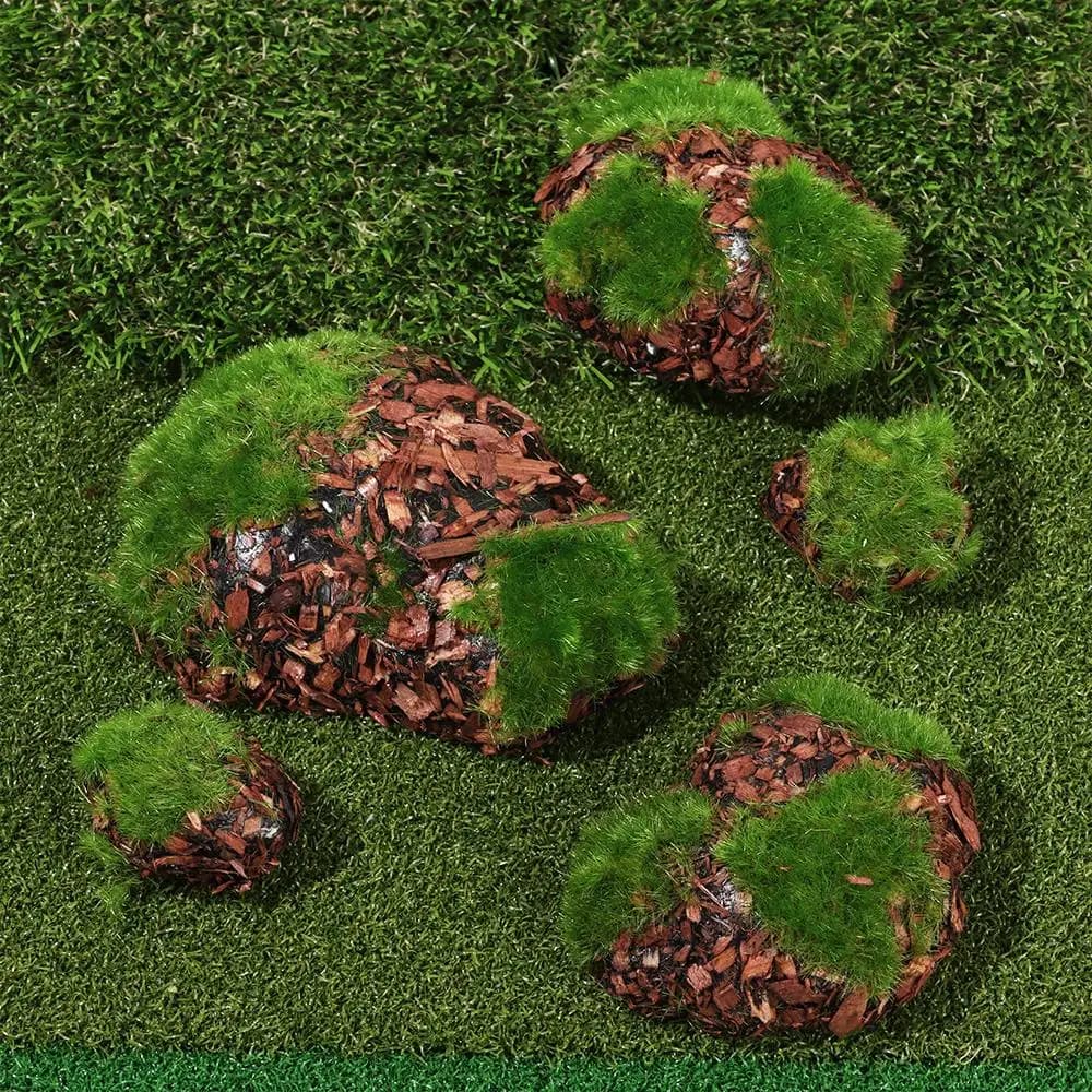 Confezione da 6 Pezzi: Mini Pietre Artificiali per Giardino delle Fate, Blocchi di Roccia Finta, Pietre di Muschio Verde per Micro Paesaggi