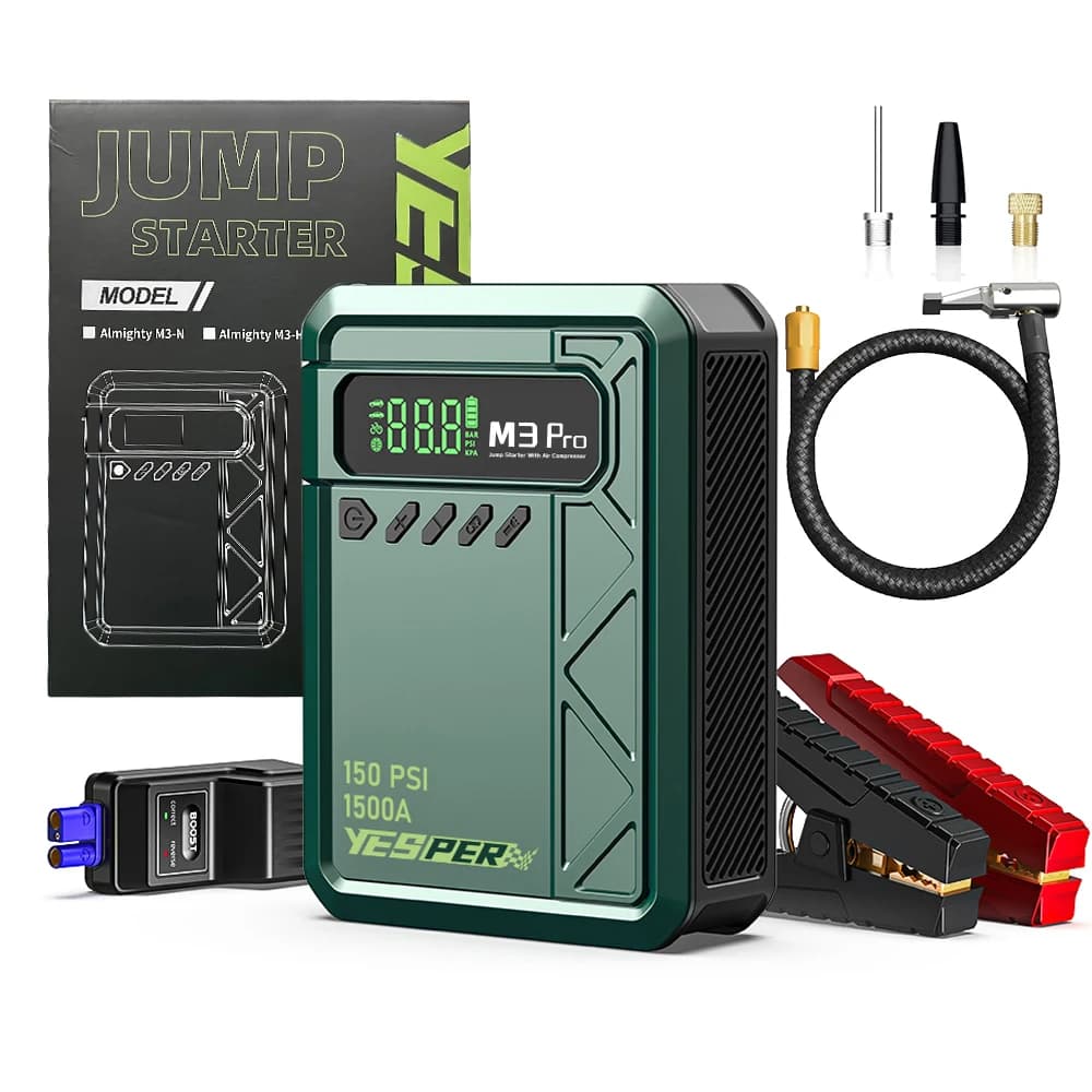Yesper Onnipotente M3 Pro 12V Auto Booster Jump Starter Compressore d'aria 1500A Corrente di picco per moto