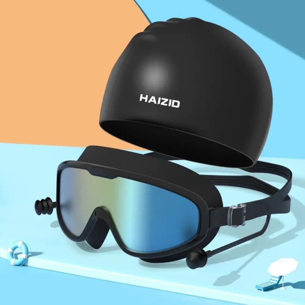 1 Set Waterproof Swimming Goggles Cap Earplug Set HD Silicone Diving Swim Cap Earplug Set Anti-UV Anti-fog