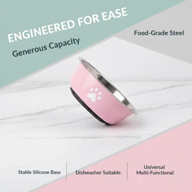 Anti-slip Silicone Base Stainless Steel Pet Bowl Cute Paw Print Design Food Water Feeder for Small Large Dogs Cats
