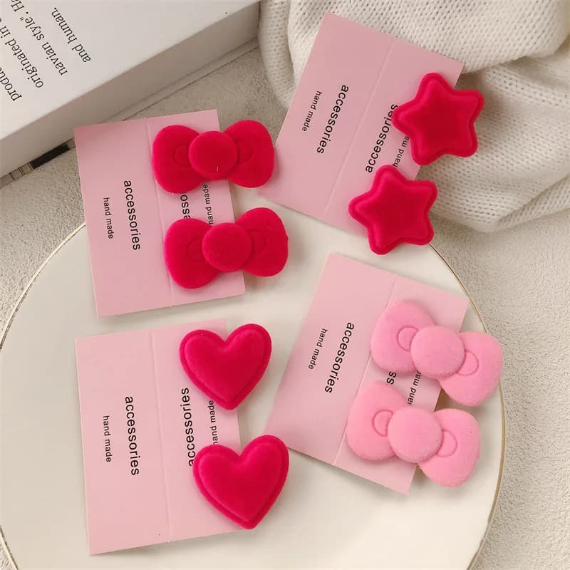 Autumn and Winter Velvet Bow Hairpins, Ins Pink Front Bangs, Broken Sweet Side Clips, Hair Accessories