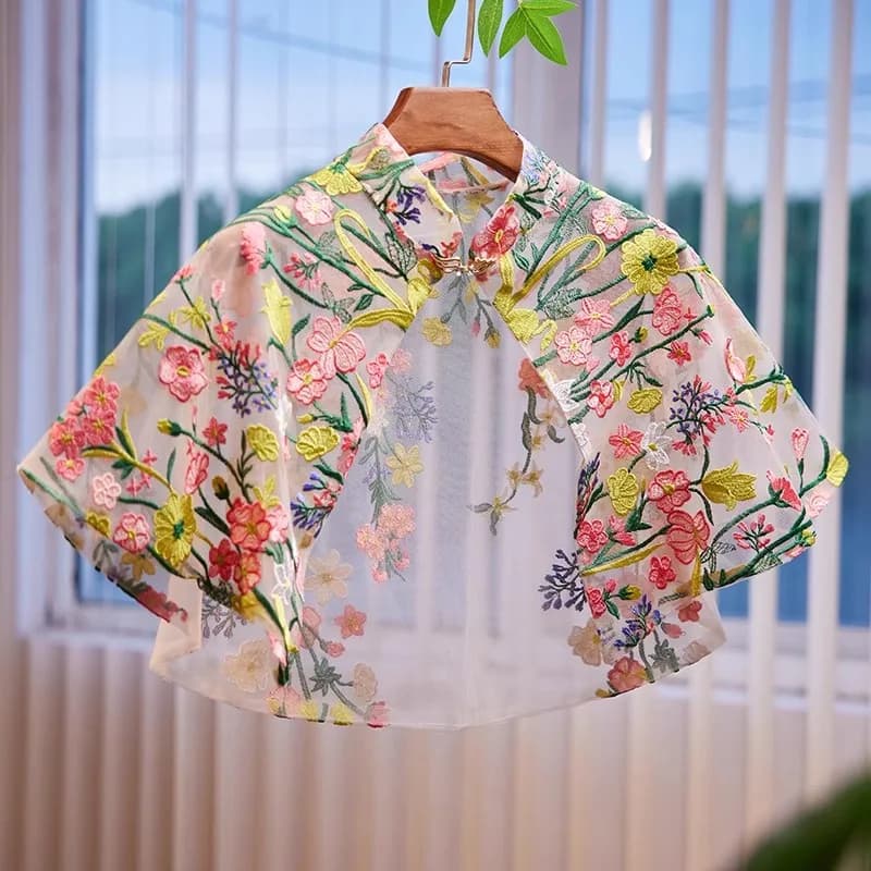 Sciarpa Pashmina da Donna in Pizzo Floreale Ricamato per Primavera/Estate, Protezione Solare Estiva R629