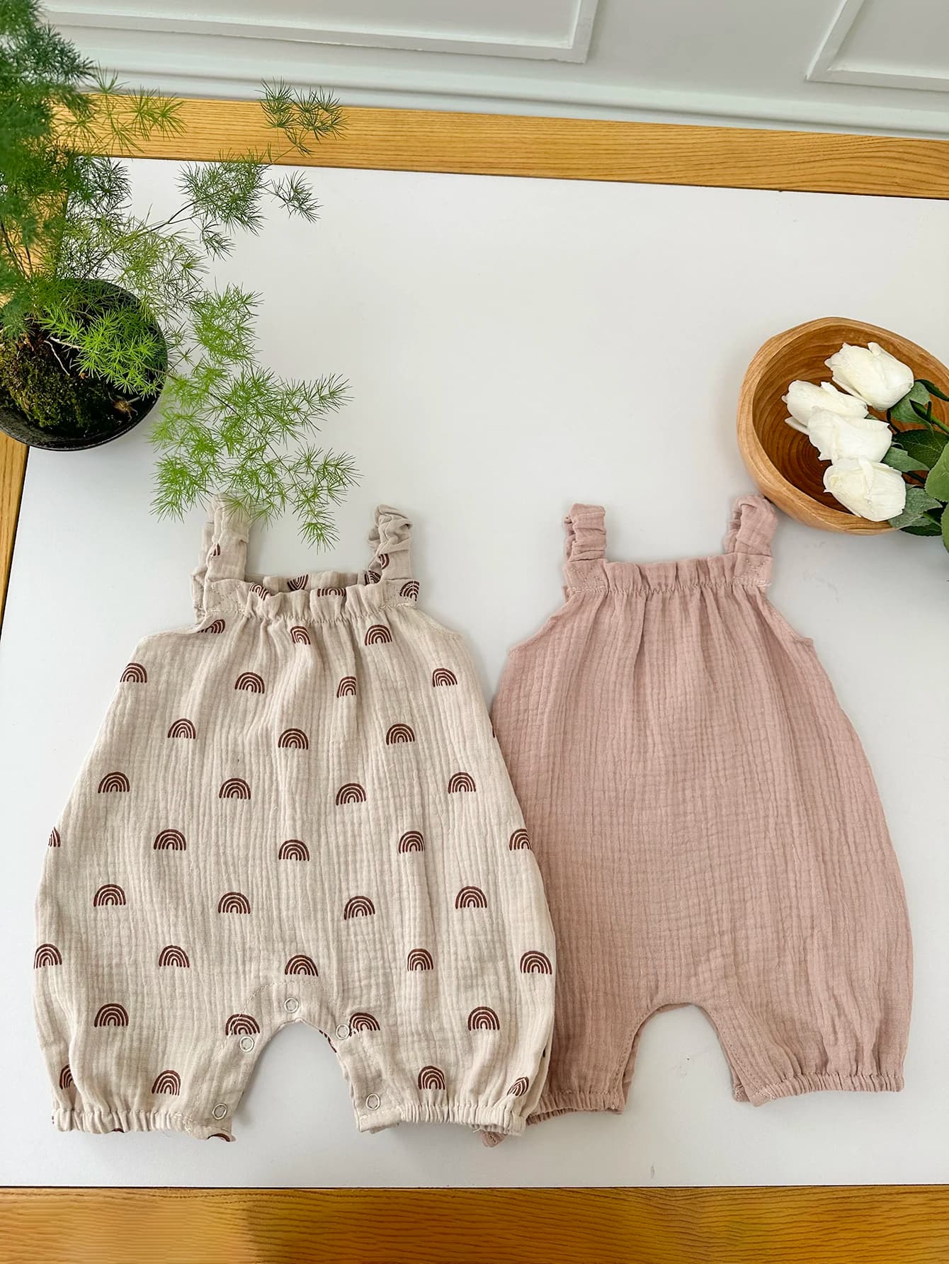 2 pezzi pagliaccetto del bambino arcobaleno tarassaco cotone organico senza maniche fionda pagliaccetto infantile tuta generale estate cinghie del bambino pantaloni