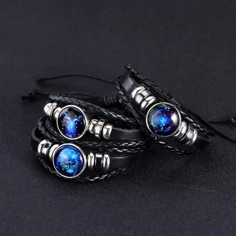Braccialetto Unico in Pelle con Costellazioni Zodiacali, 12 Segni Astrologici, Gioiello Unisex, Regalo per Famiglia e Amici, Moda Quotidiana