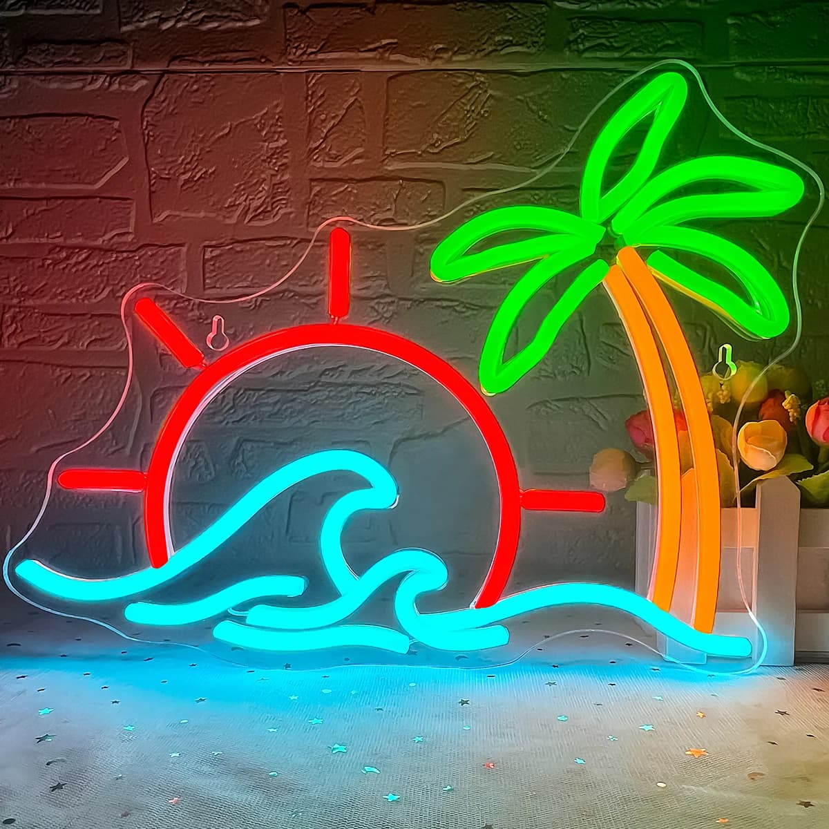 Palma al neon, decorazioni estive per camera da letto, insegna al neon per scrivania, lampade al neon, decorazioni per feste a tema palma, decorazioni da parete