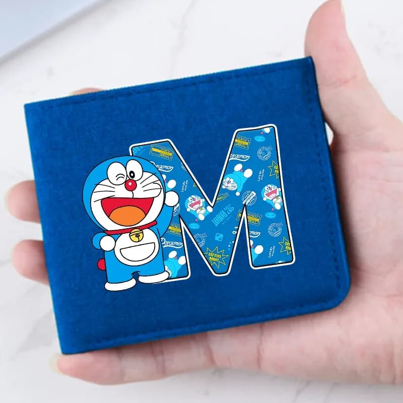 Doraemons Canvas Wallet Men Cartoon Anime Pattern Alphabet A-Z Printed Purse Women Portable Wallets Cute Purses Birthday Gifts