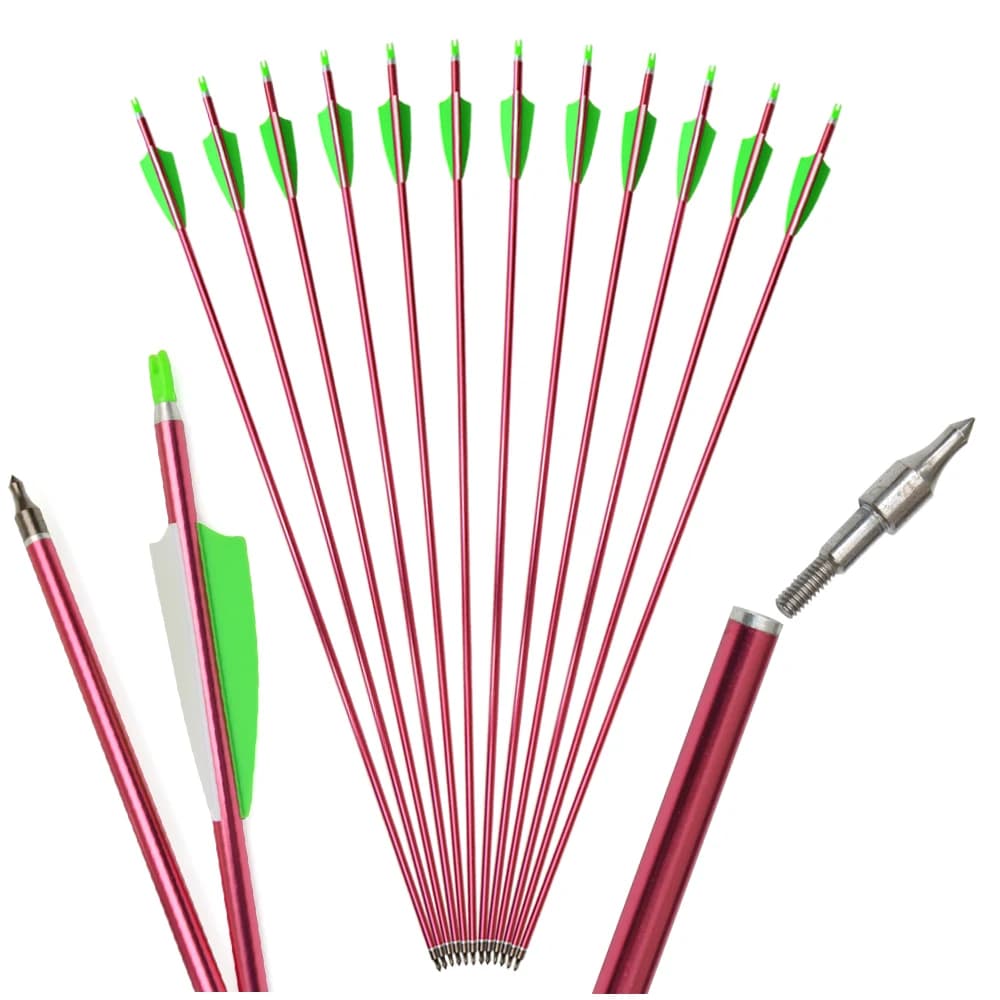 6/12 Pezzi Frecce in Alluminio da 31,5 Pollici, Spine 500, Diametro Esterno 7,6mm per Tiro con Arco Ricurvo e Compound, Caccia e Tiro al Bersaglio