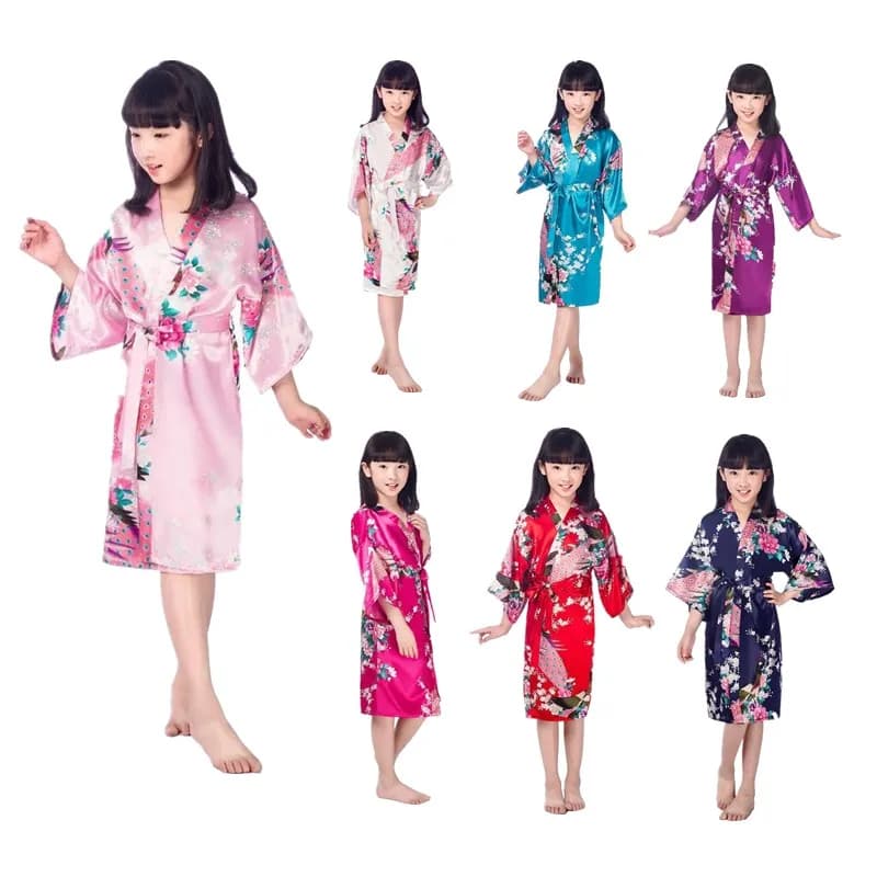Kids Raso Floreale Kimono Robe Flower Girl Floor Dressers for Wedding Spa Gifts for Party Wedding Lingerie Nightwear Bathrobe