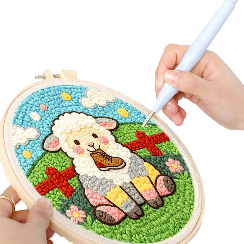 GATYZTORY punch embroidery needle cute animals embroidery hoop Tufting Sewing kit For Beginner Cross stitch set 20x20cm Gift