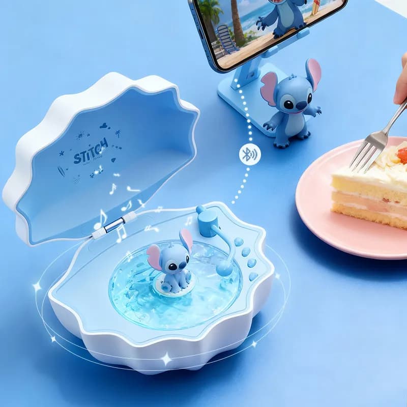 Altoparlante Bluetooth wireless originale Disney Stitch 3 in 1 a forma di conchiglia con luce ambientale, action figure portatile, regalo di compleanno per ragazza