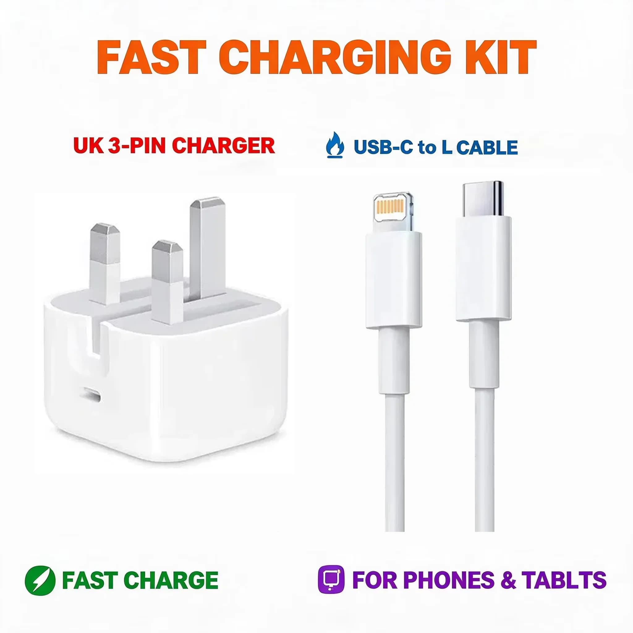 British Standard Charger 20W USB C Fast Charger for iPhone 14 13 12 11 for iPad, Charger Power Adapter with 2M USB C to L Cable