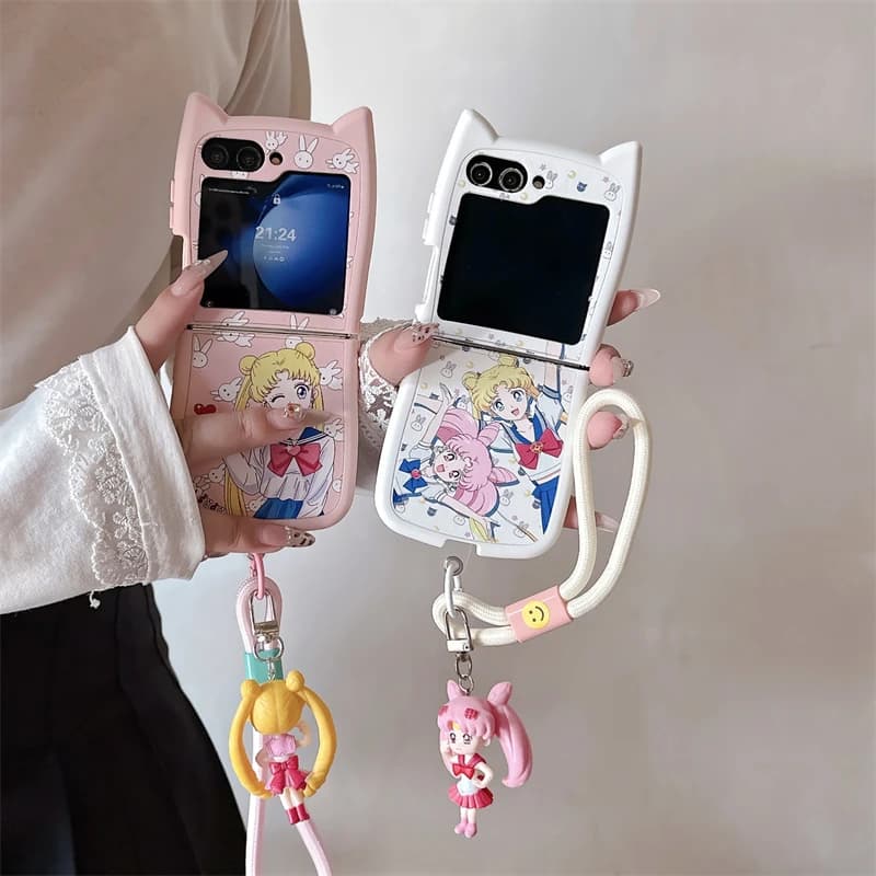 Cute Cartoon Japan Anime Sailor Moon Phone Case For Samsung Galaxy Z Flip 7 Hard PC Back Cover For Z Flip 6 5 4 3 Case