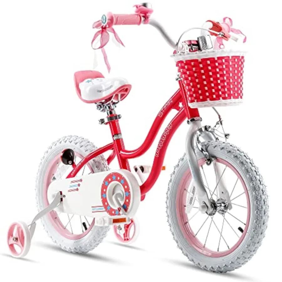 Bicicletta per Bambine con Rotelle Stabilizzatrici 12 Pollici, da 3-4 Anni, Rosso Corallo, Modello Stargirl