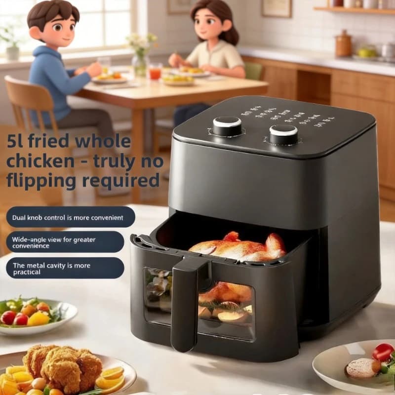 Nuova Friggitrice ad Aria per Uso Domestico, Senza Bisogno di Girare, Nuovo Modello, Manopola Multifunzione Visiva, Forno Senza Olio